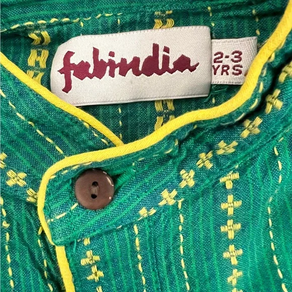 Fabindia • Kids Green Printed Kurta - Picture 4 of 8